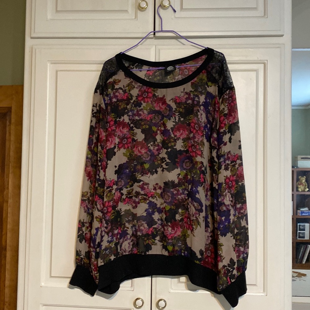 Sheer floral “sweatshirt”